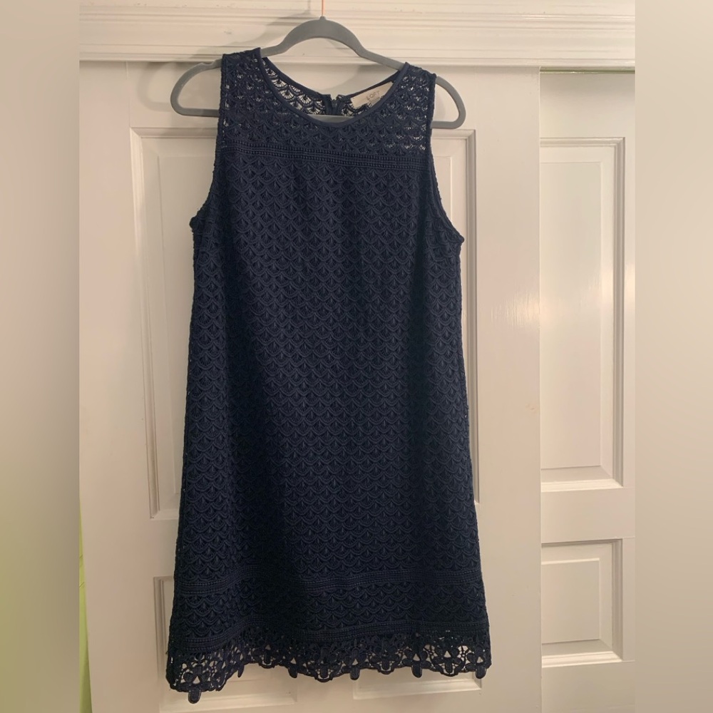 LOFT navy embroidered sleeveless shift dress
